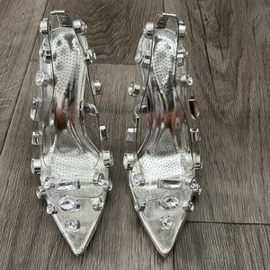 Azalea Wang Rhinestone Transparent Pointed Toes High-Heels, size 7